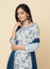Straight-Forward Salwar Suit in White-Blue Colour